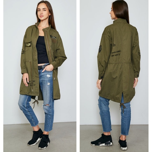 Last☝️ Olive Cute Patch 100% Cotton Utility Jacket - Picture 6 of 8